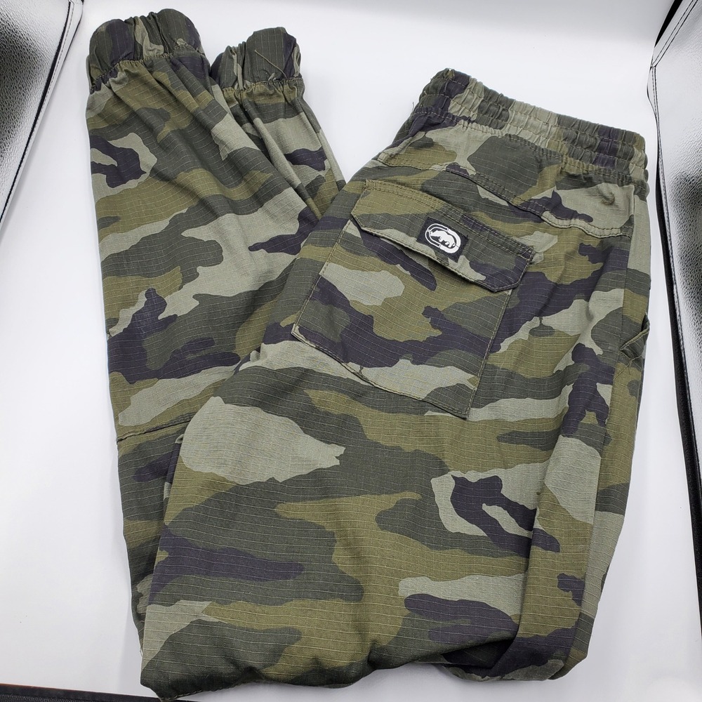 Ecko Unltd Mens XL Camo Ripstop Joggers Green Camouflage Cargo Pants Raw & Uncut